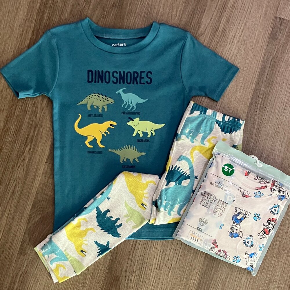 5T Carter's* Dinosnores Toddler Pajama Set + Paw Patrol 100% Cotton Pajama Set